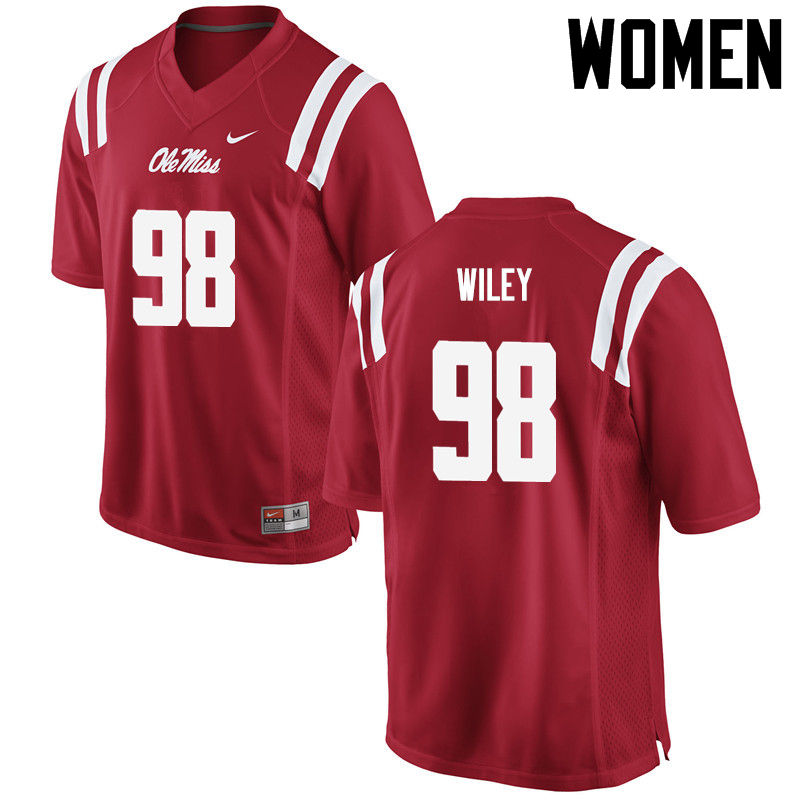 Women Ole Miss Rebels #98 Charles Wiley College Football Jerseys-Red - Click Image to Close